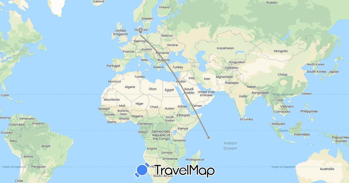 TravelMap itinerary: driving, plane in Germany, Seychelles (Africa, Europe)